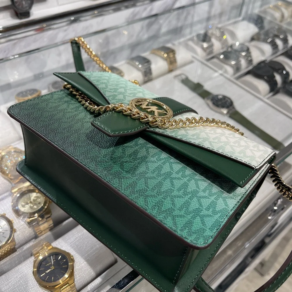 Michael Kors Greenwich Sm Color-Block Signature Logo Flap Crossbody XBODY Moss